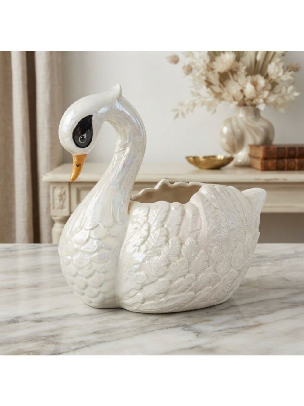Vintage 1979 Handcrafted Ceramic Swan Planter / Vase Signed-Mothers Payz Lounge